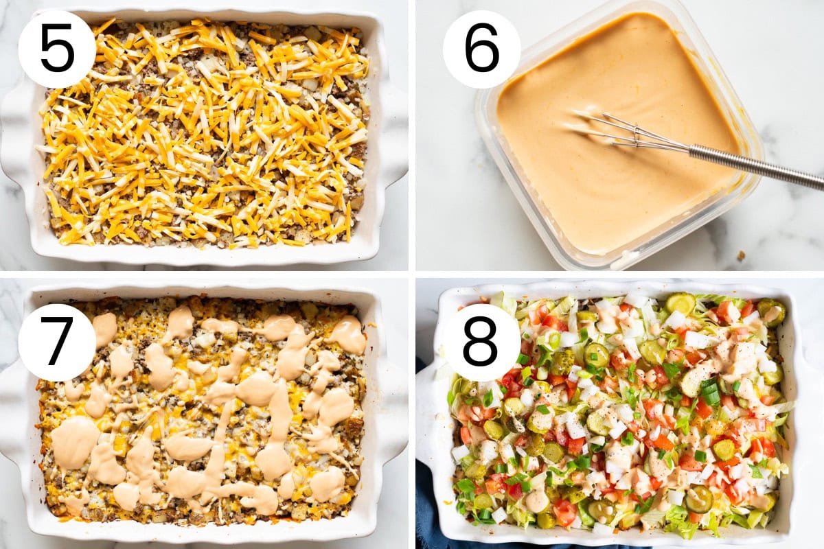 How to finish big mac casserole with sauce and toppings.