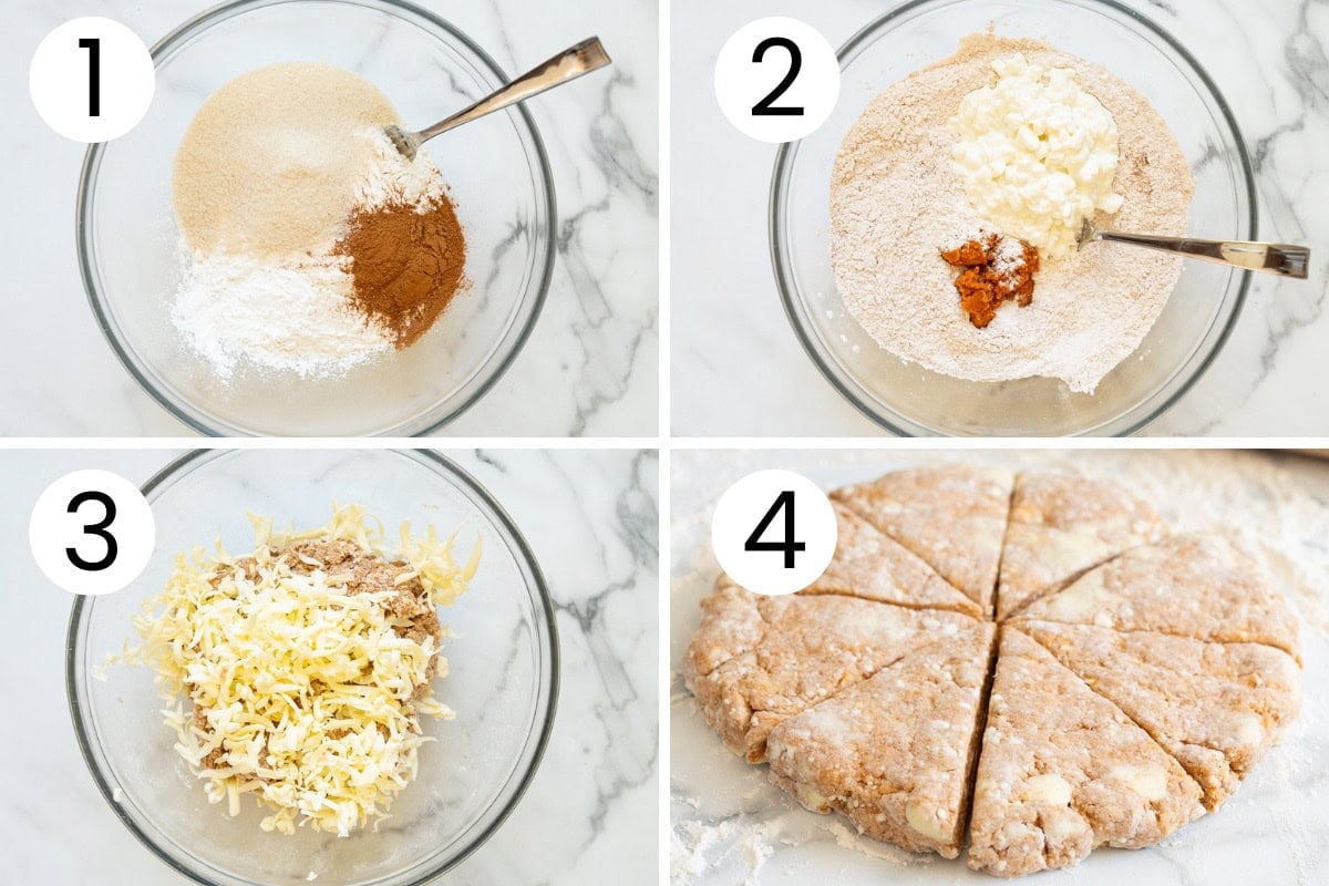 Step by step process how to make cottage cheese scones with pumpkin.