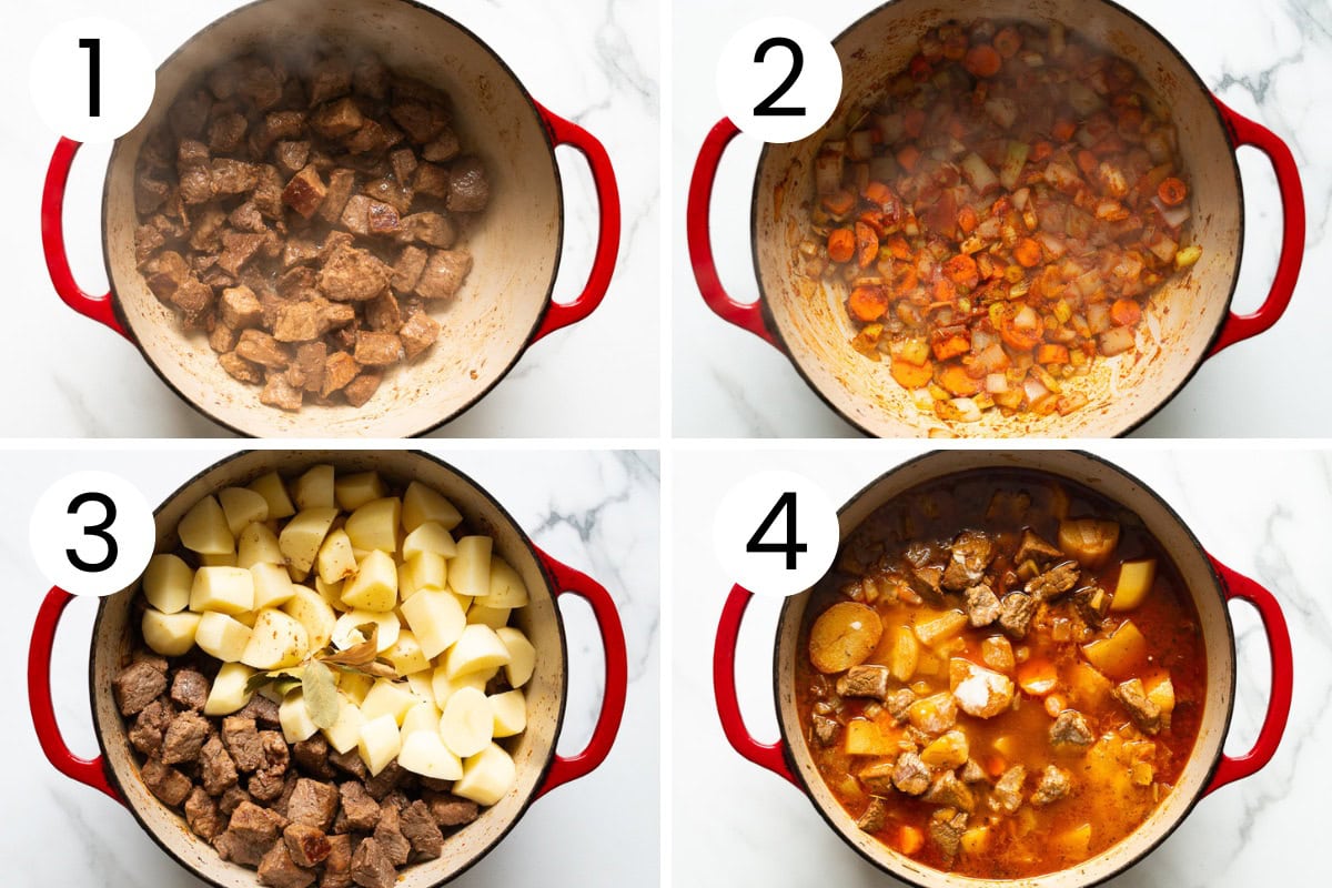 Step by step process how to make easy beef stew at home.