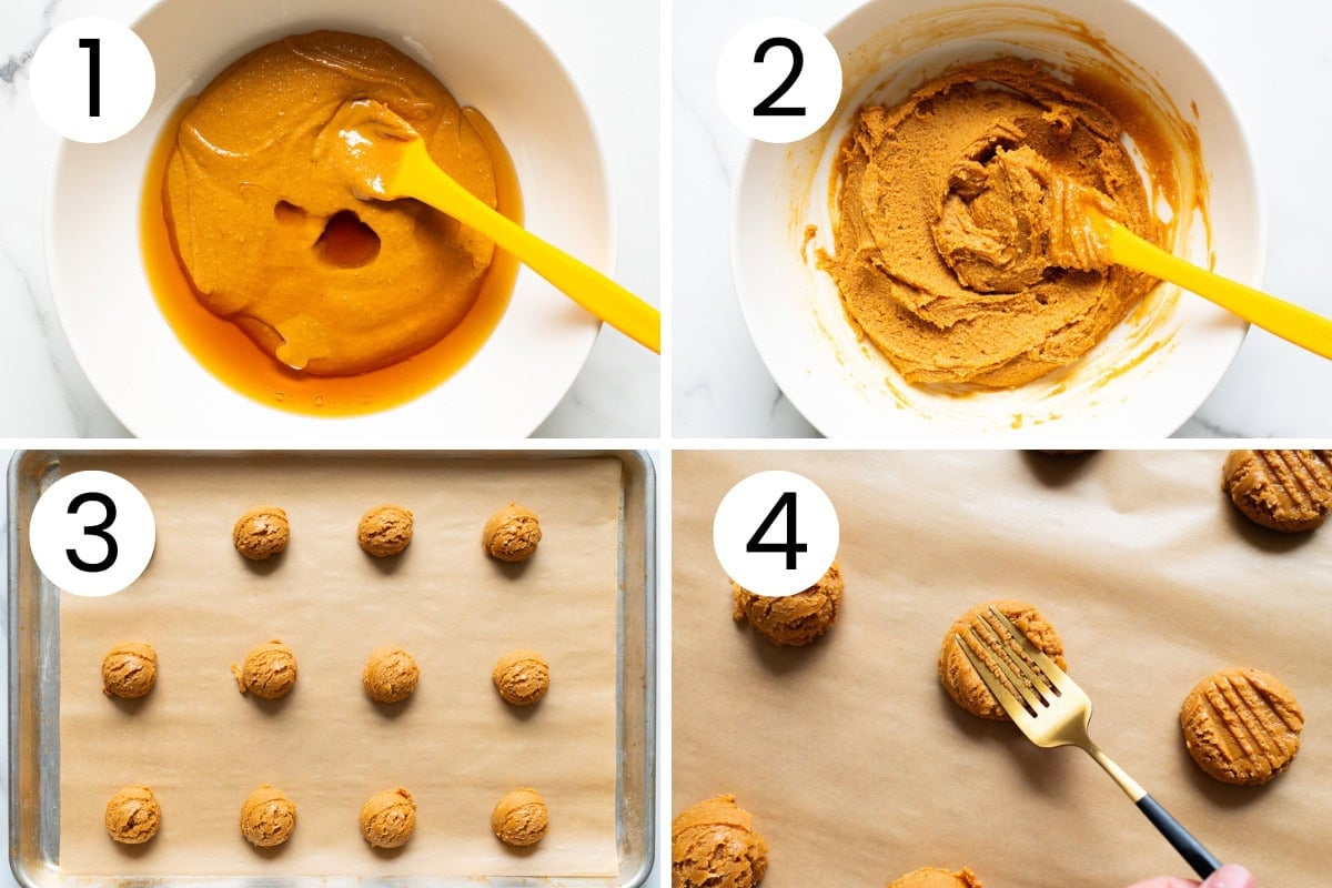 Step by step process how to make 2 ingredient peanut butter cookies.