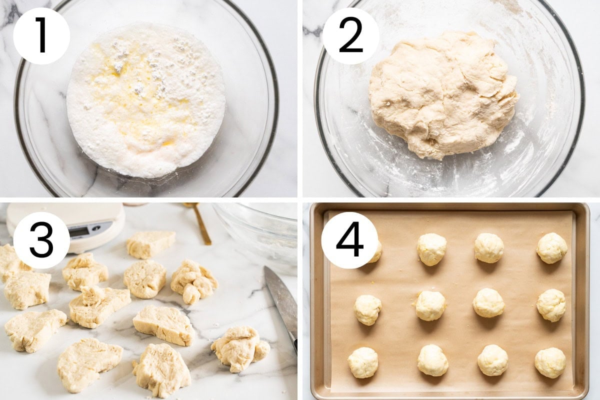 Step by step process how to make no yeast dinner rolls.