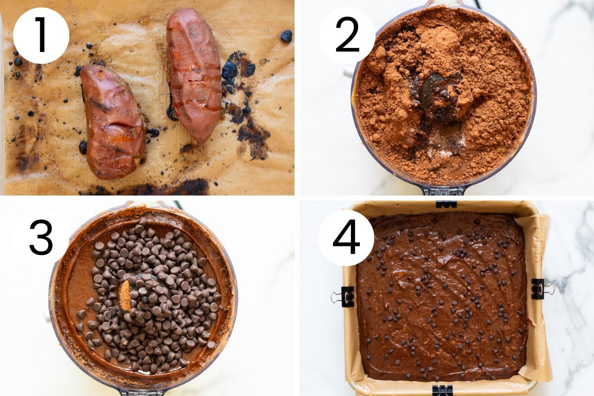 Step by step process how to make brownies with sweet potatoes.