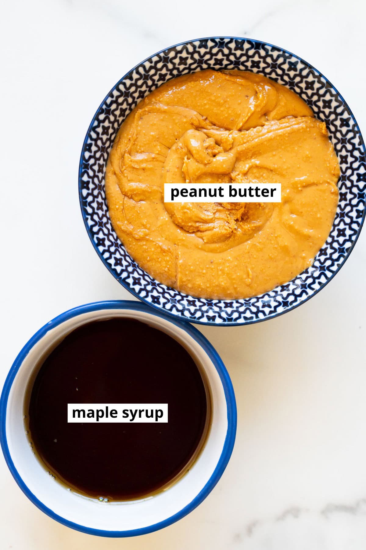 Peanut butter, maple syrup.