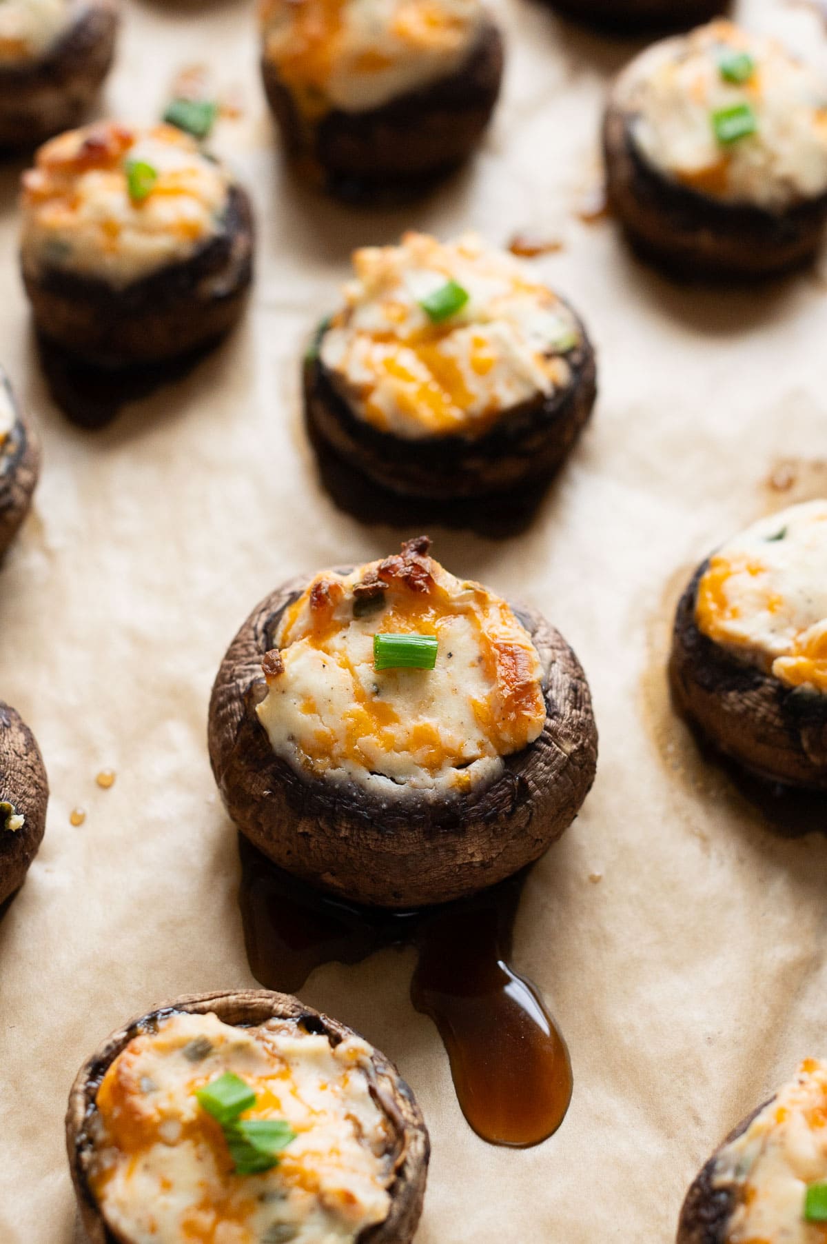 Close up of stuffed mushroom.