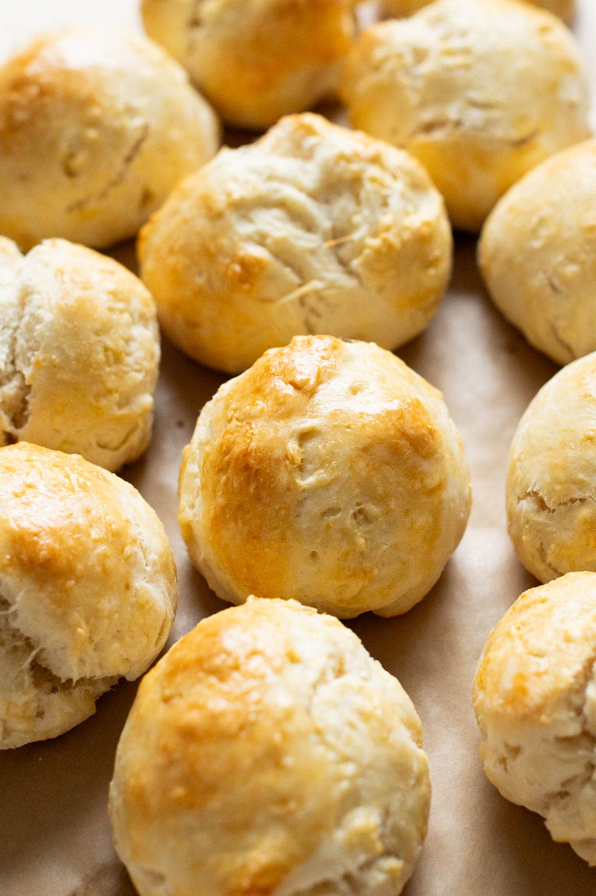 Side view of dinner rolls.