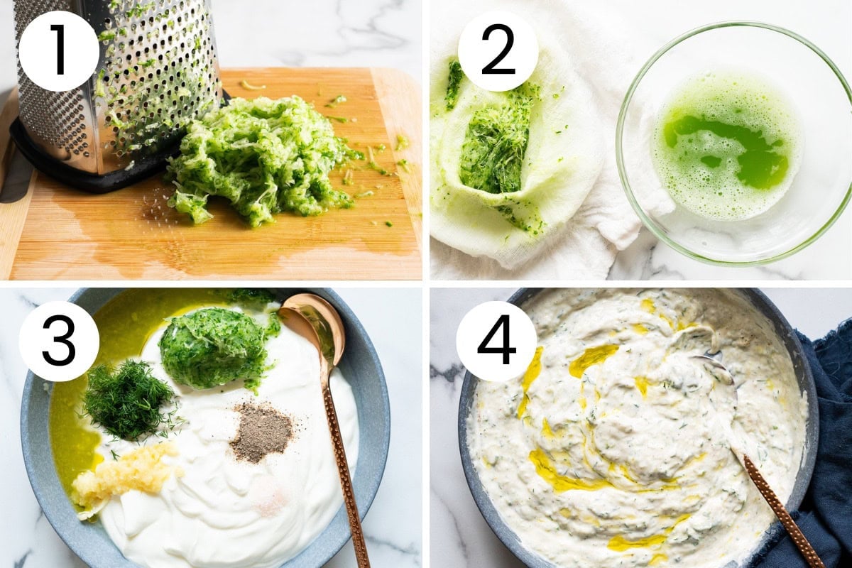 Step by step process how to make tzatziki sauce.