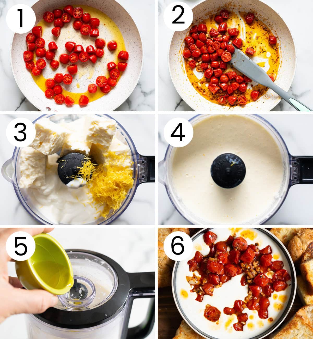 Step by step process how to make whipped feta dip.