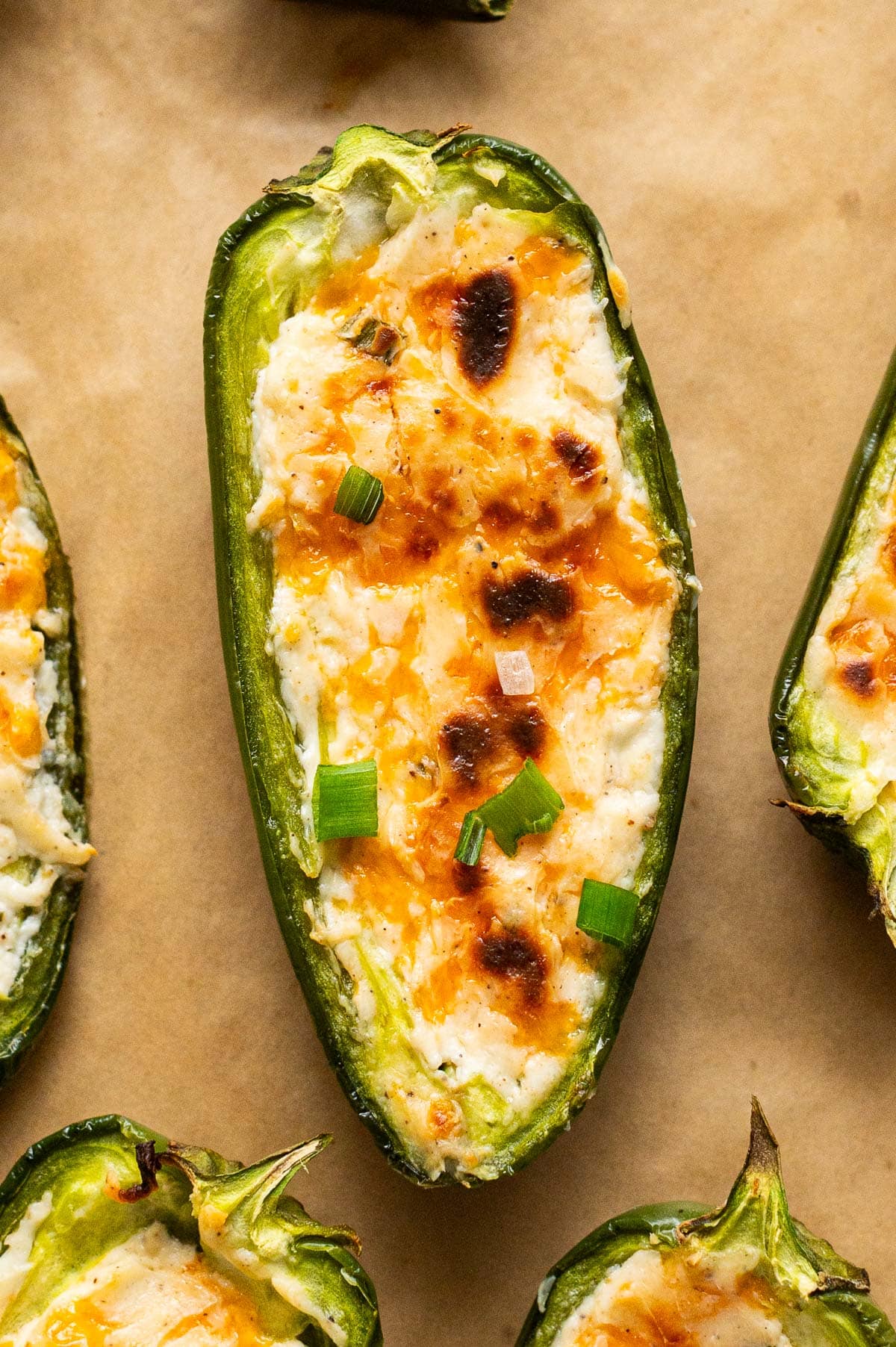 Close up of a stuffed jalapeno.