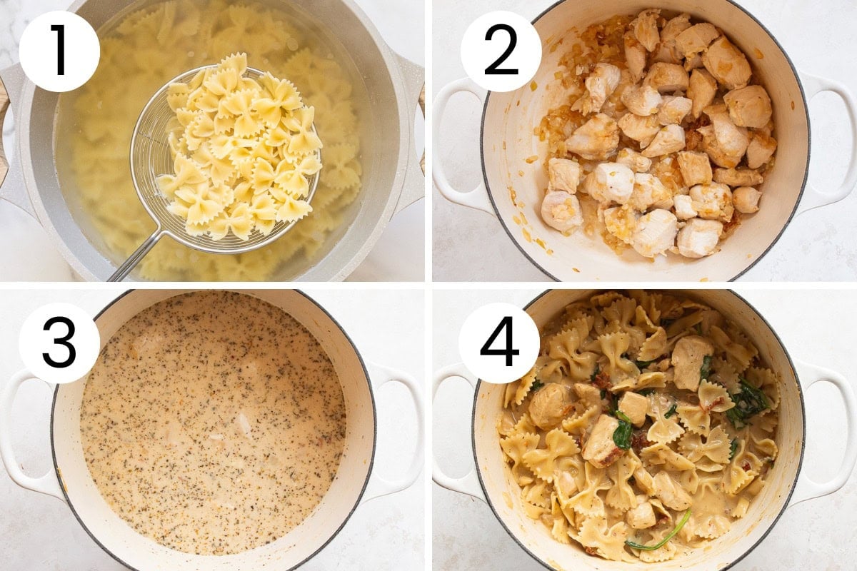 Step by step process how to make marry me chicken pasta.