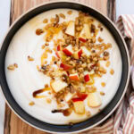 Whipped cottage cheese with apples, walnuts and maple syrup.