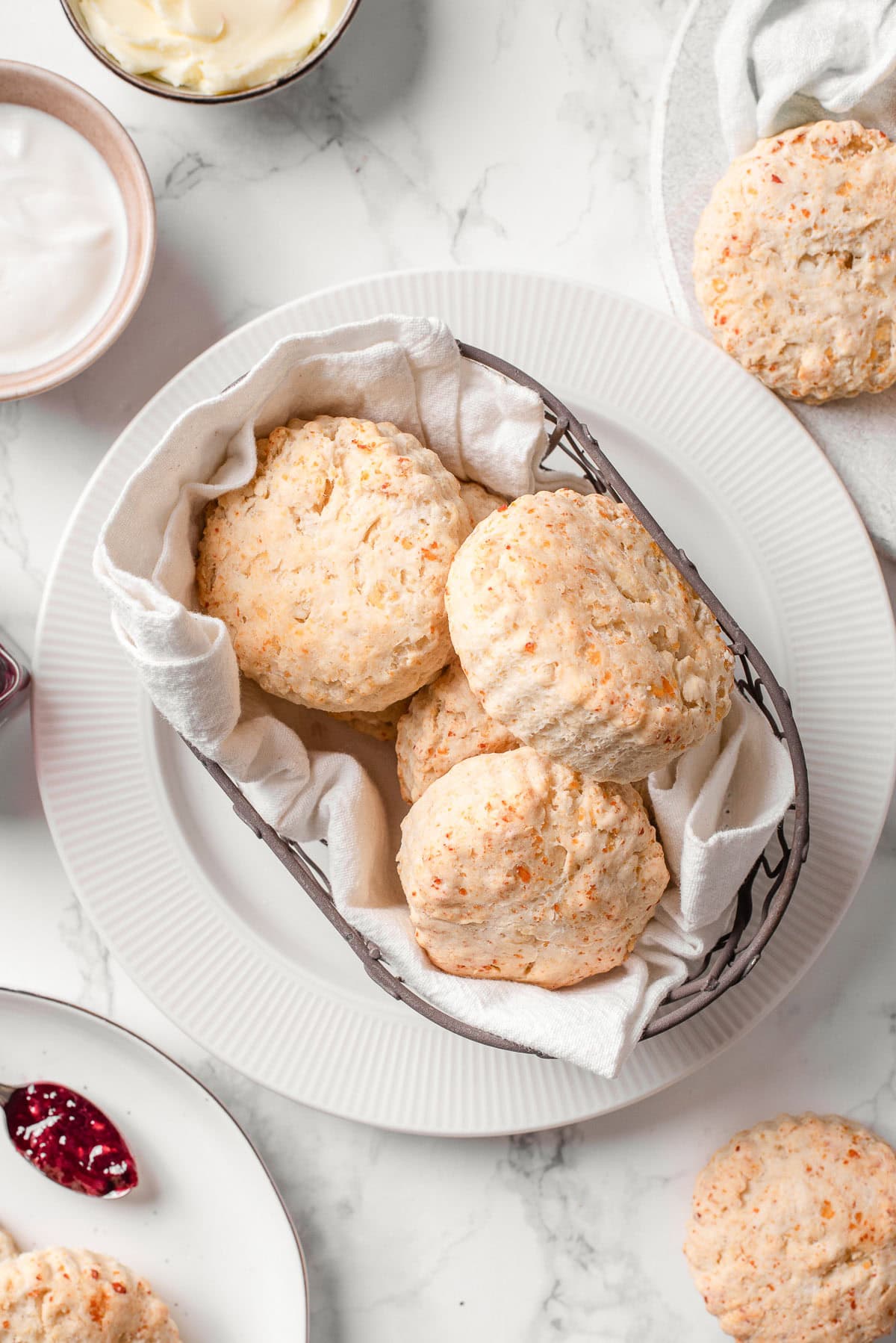 Cottage cheese biscuits in a basket.