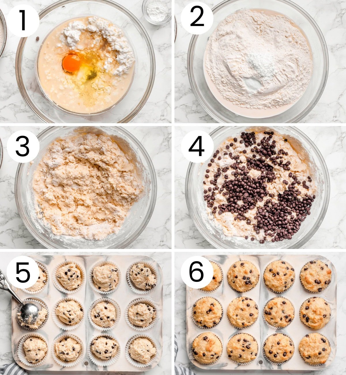Step by step process how to make cottage cheese muffins.