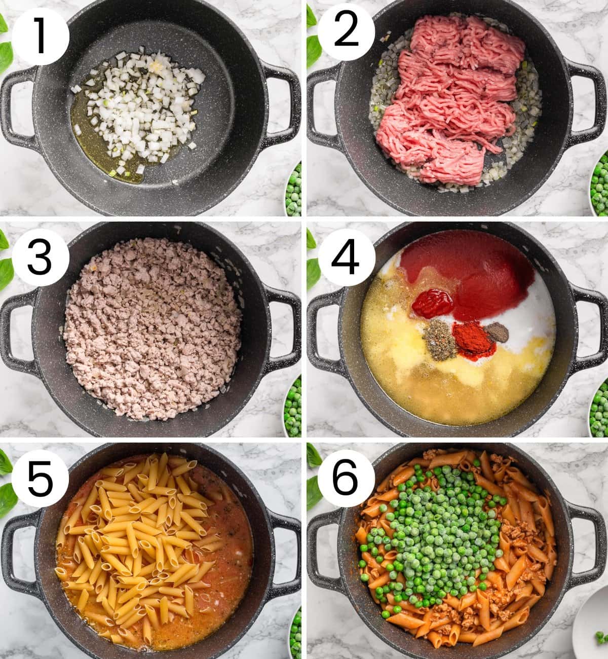 Step by step process how to make pasta with ground turkey.