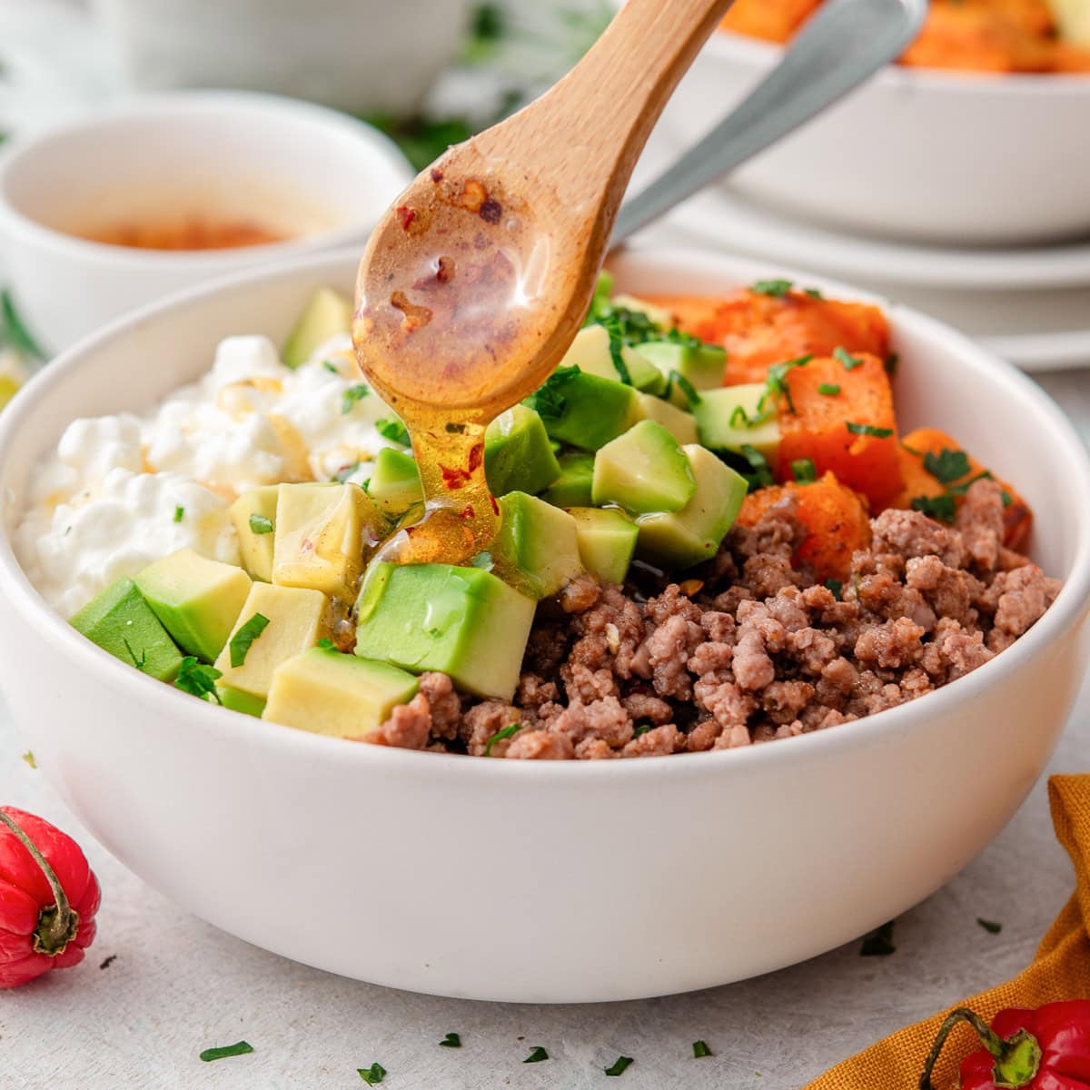 Sweet Potato Cottage Cheese Beef Bowls