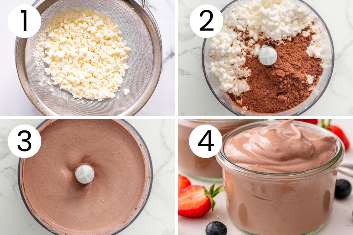 Step by step how to make cottage cheese chocolate mousse.