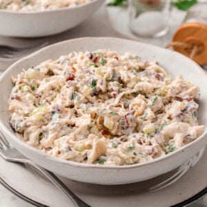 Cottage cheese chicken salad in a bowl.