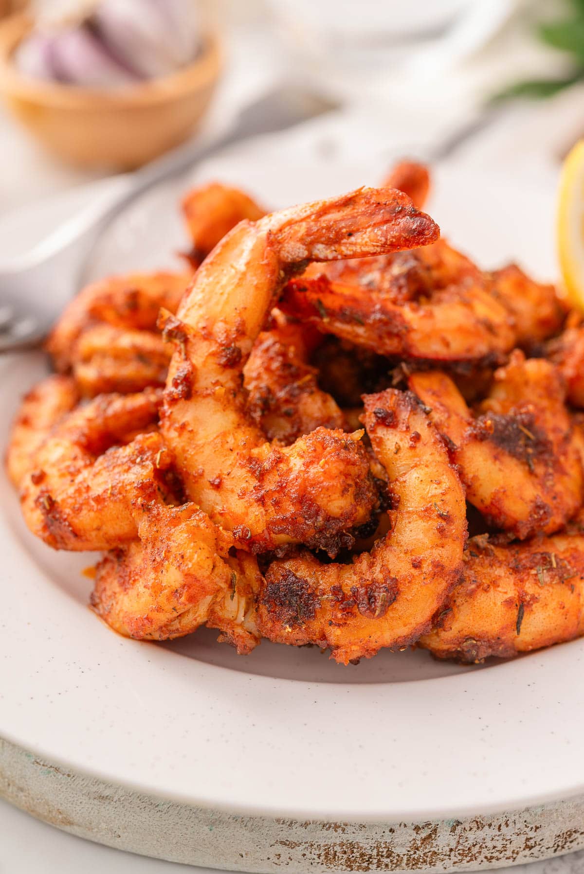 Cajun shrimp on a plate.