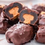 Date snickers sliced in half showing texture inside.