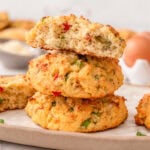 A stack of 3 gluten free high protein breakfast biscuits.