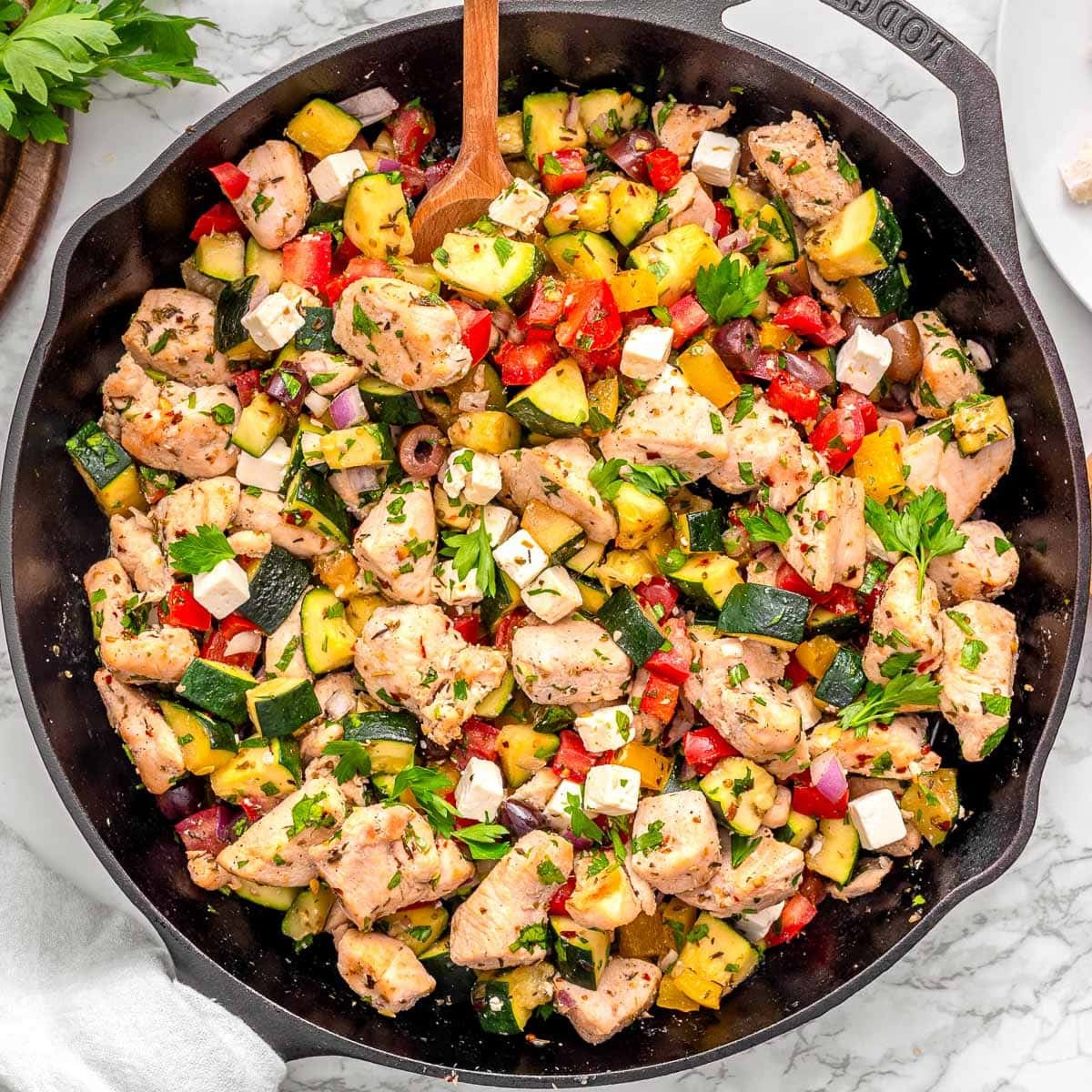 Greek Chicken Zucchini Skillet