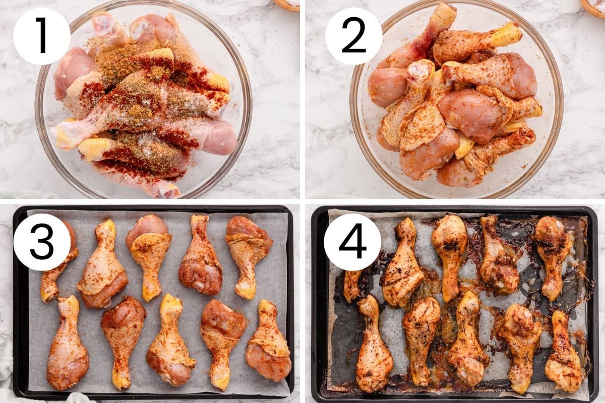 Step by step process how to make baked chicken drumsticks.