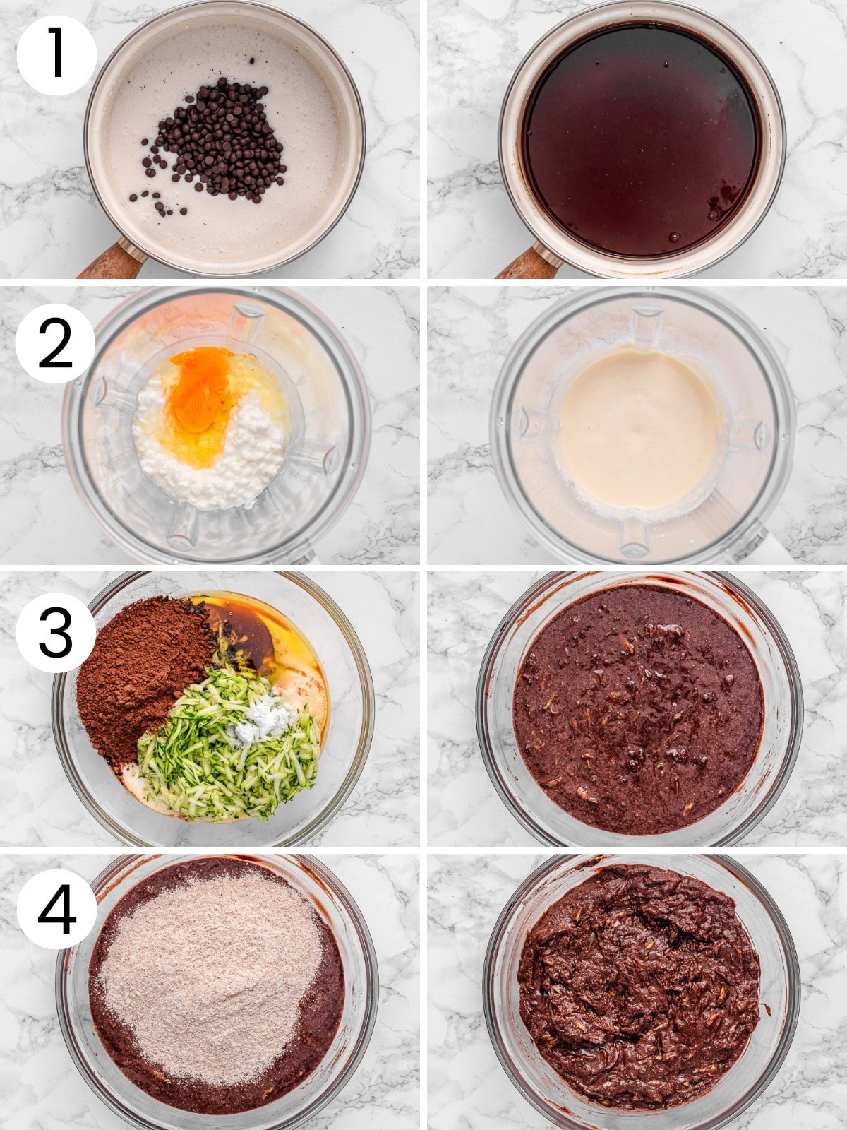 Step by step process how to make healthy chocolate zucchini cake.