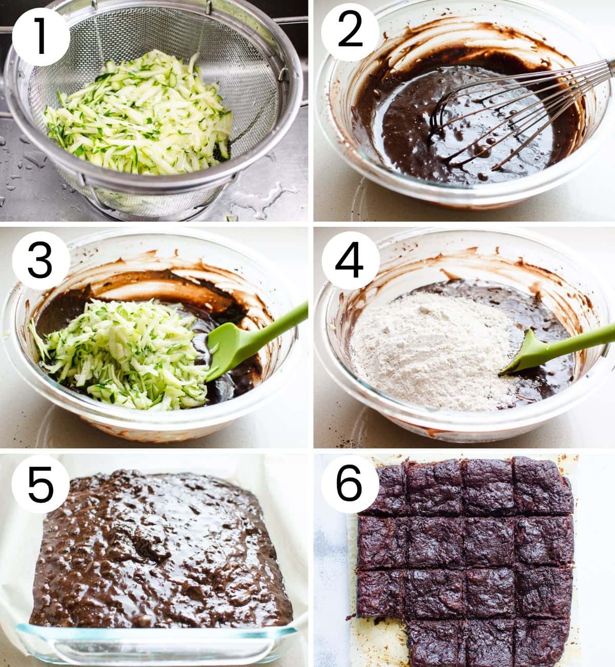 Step by step process how to make healthy zucchini brownies.