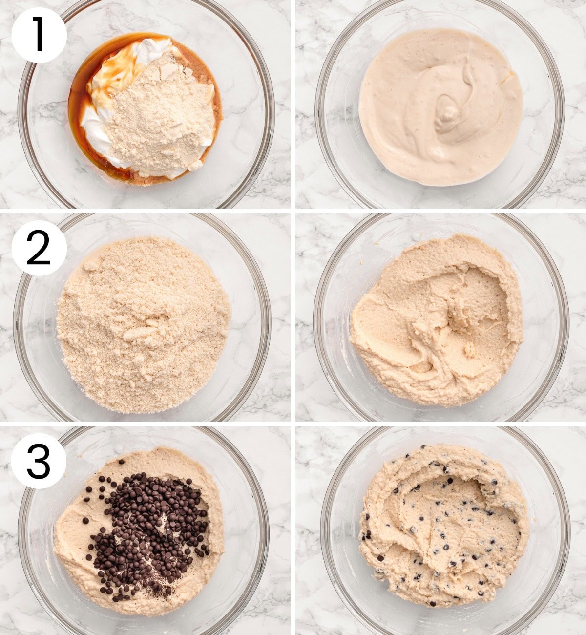 Step by step process how to make Greek yogurt cookie dough.