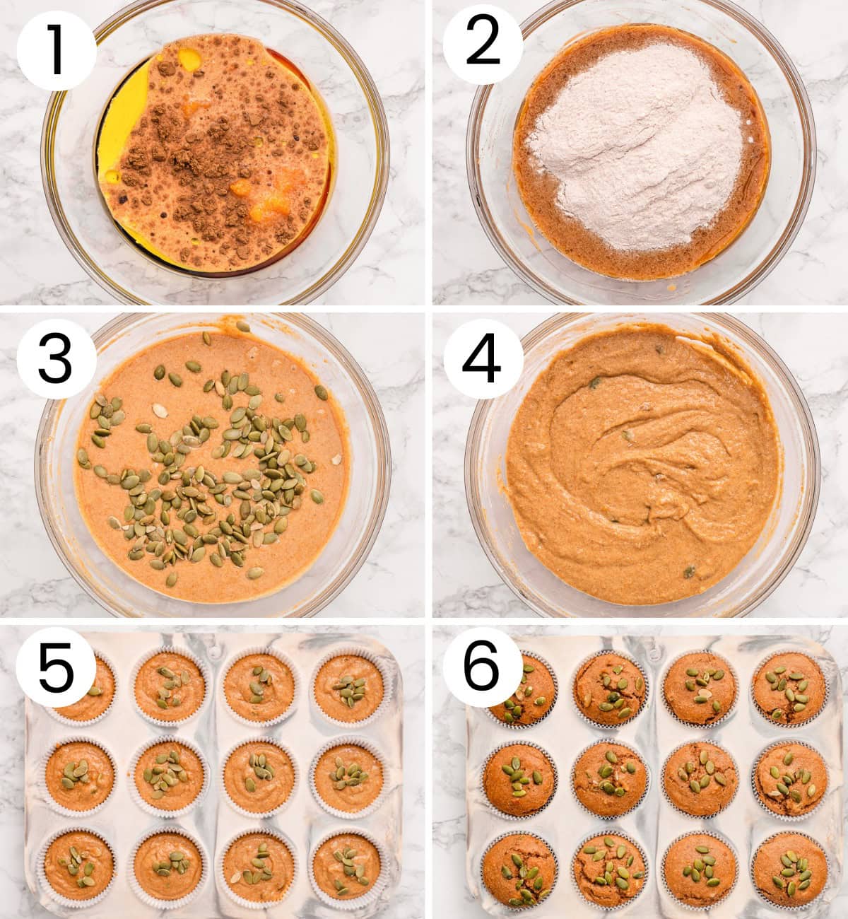 Step by step process how to make kodiak pumpkin muffins.
