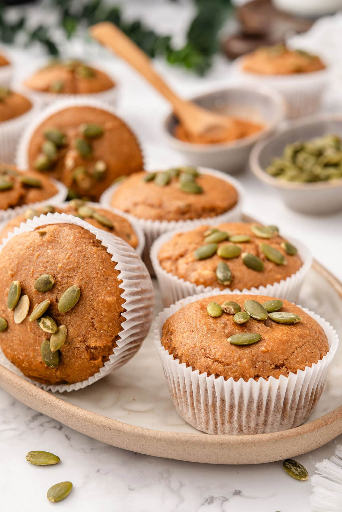 Kodiak pumpkin muffins on a platter.