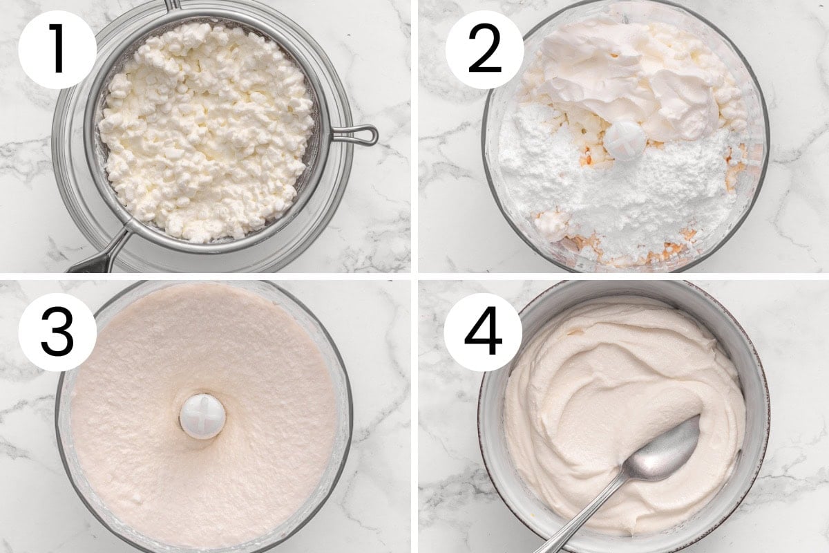Step by step process how to make cottage cheese frosting.