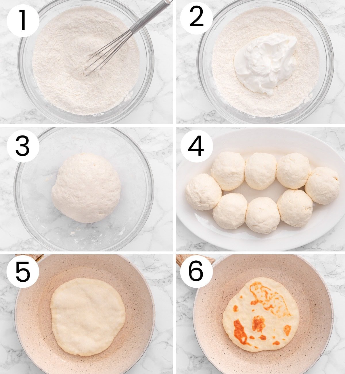 Step by step process how to make Greek yogurt naan.