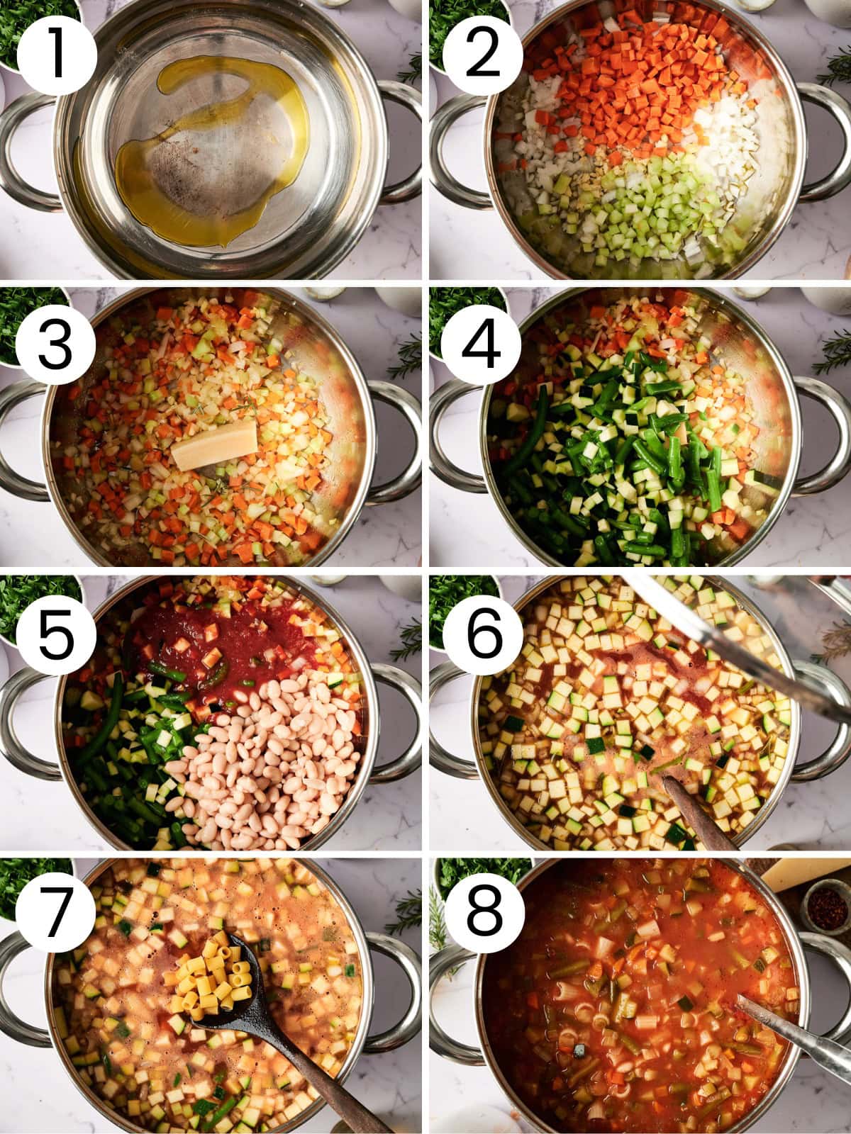 Step by step process how to make minestrone soup.
