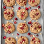 Healthy oatmeal cranberry cookies on a baking sheet.