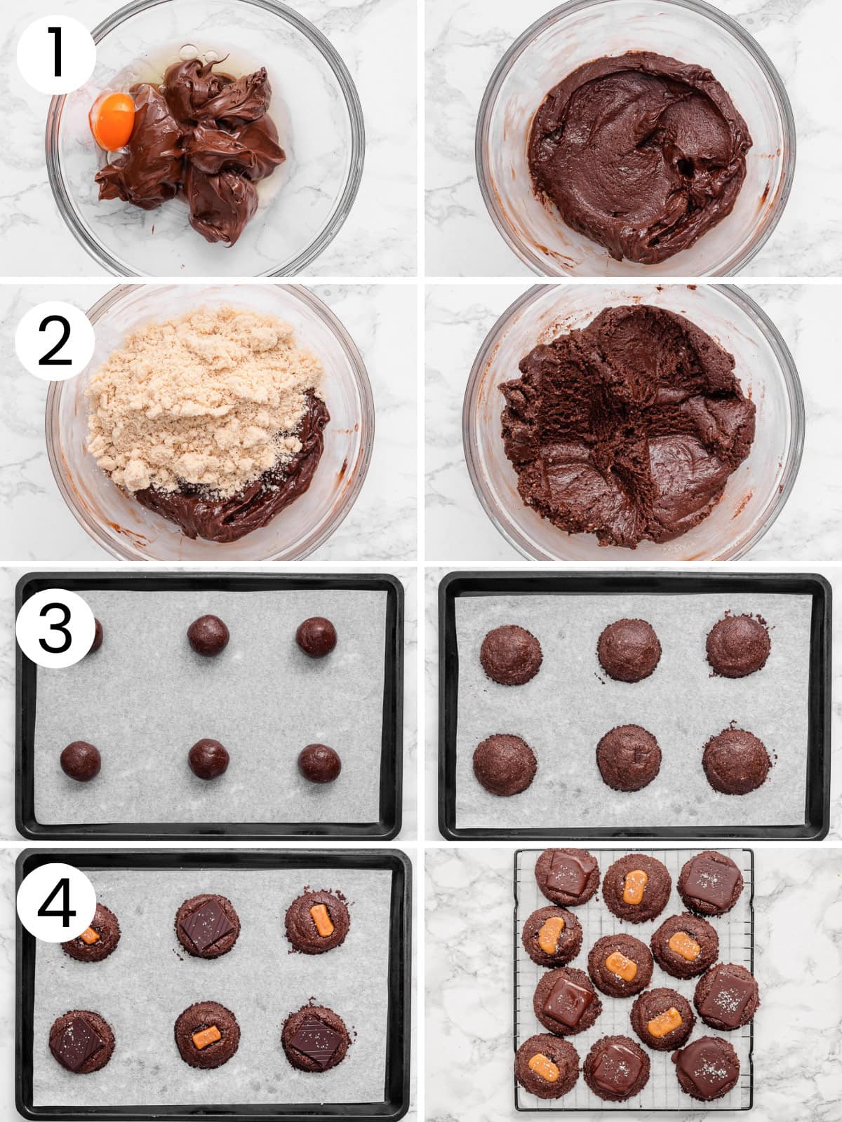 Step by step process how to make 3 ingredient nutella cookies.
