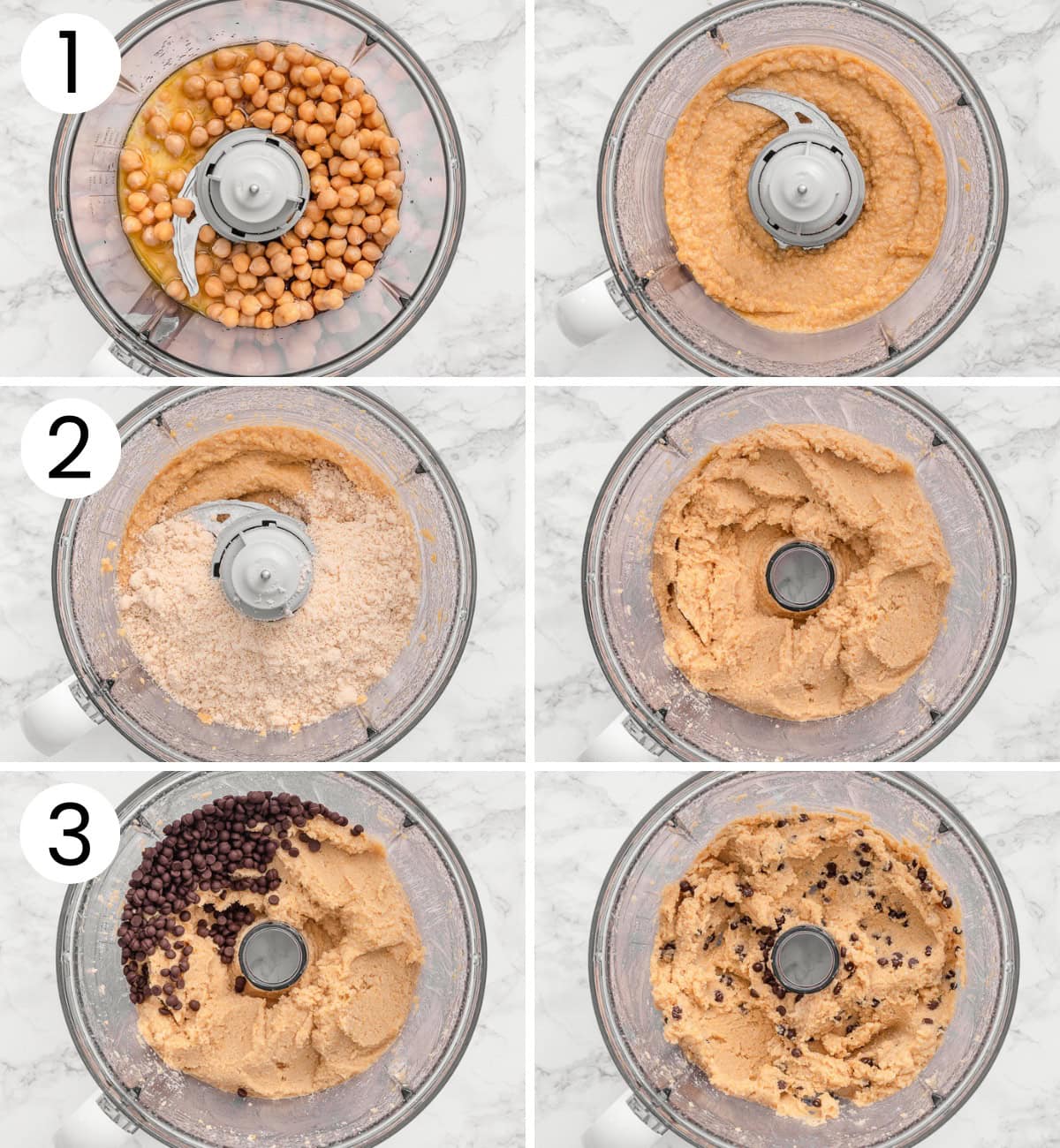 Step by step process how to make salted caramel chocolate chip chickpea cookie dough.