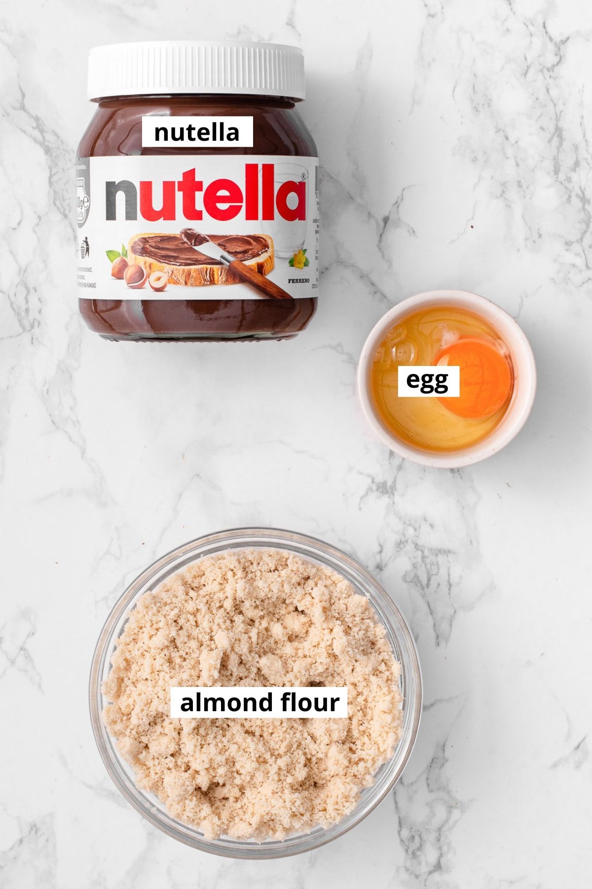 Nutella, egg, almond flour.