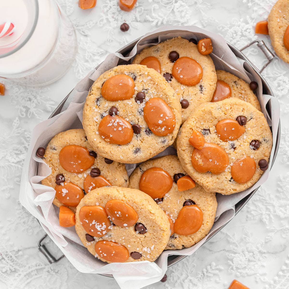 Salted Caramel Chocolate Chip Chickpea Cookies