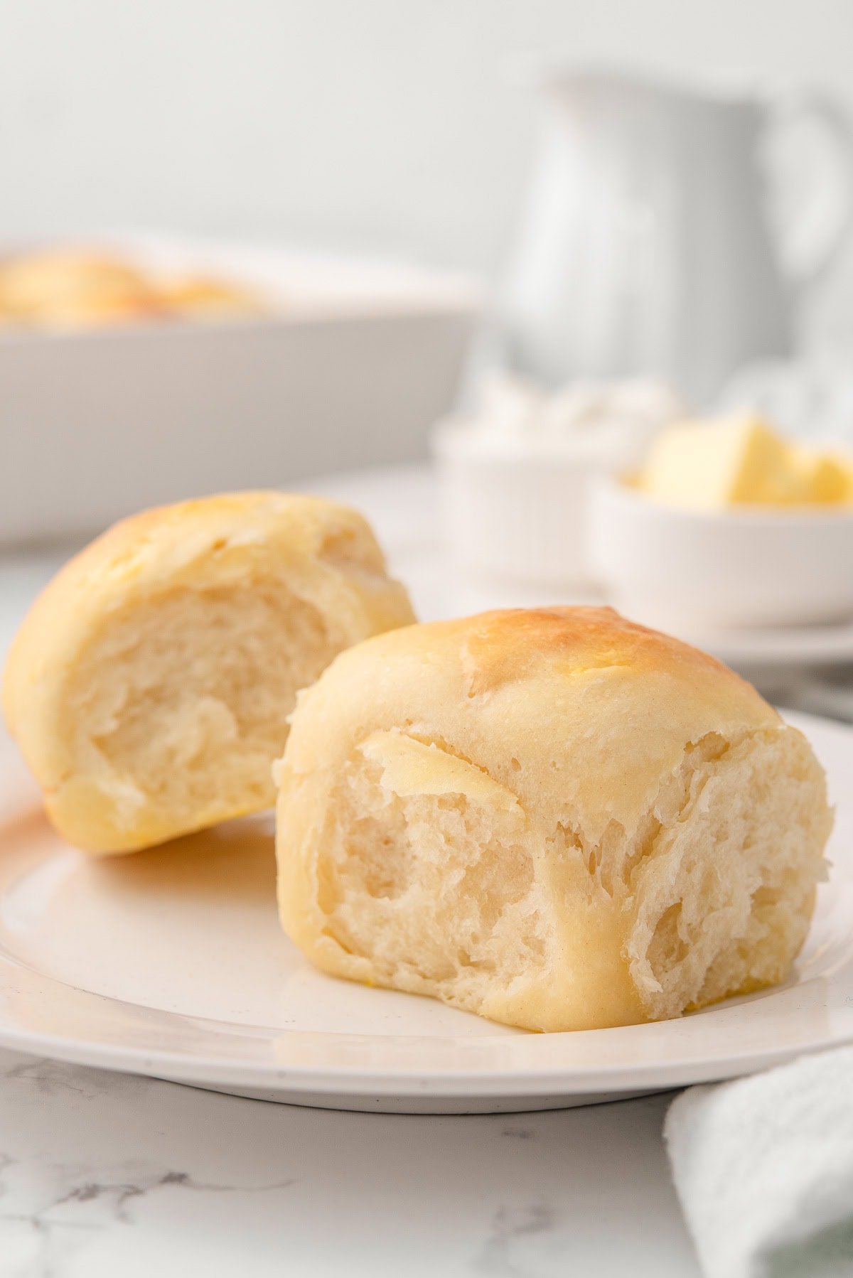 Two Greek yogurt dinner rolls.