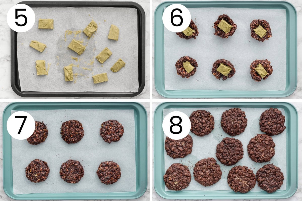 Step by step process how to make Dubai chocolate oatmeal cookies.