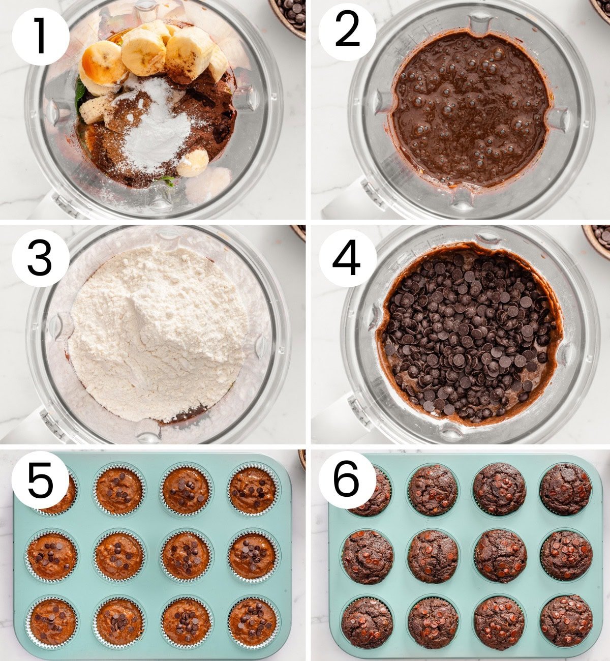 Step by step process how to make chocolate veggie muffins.