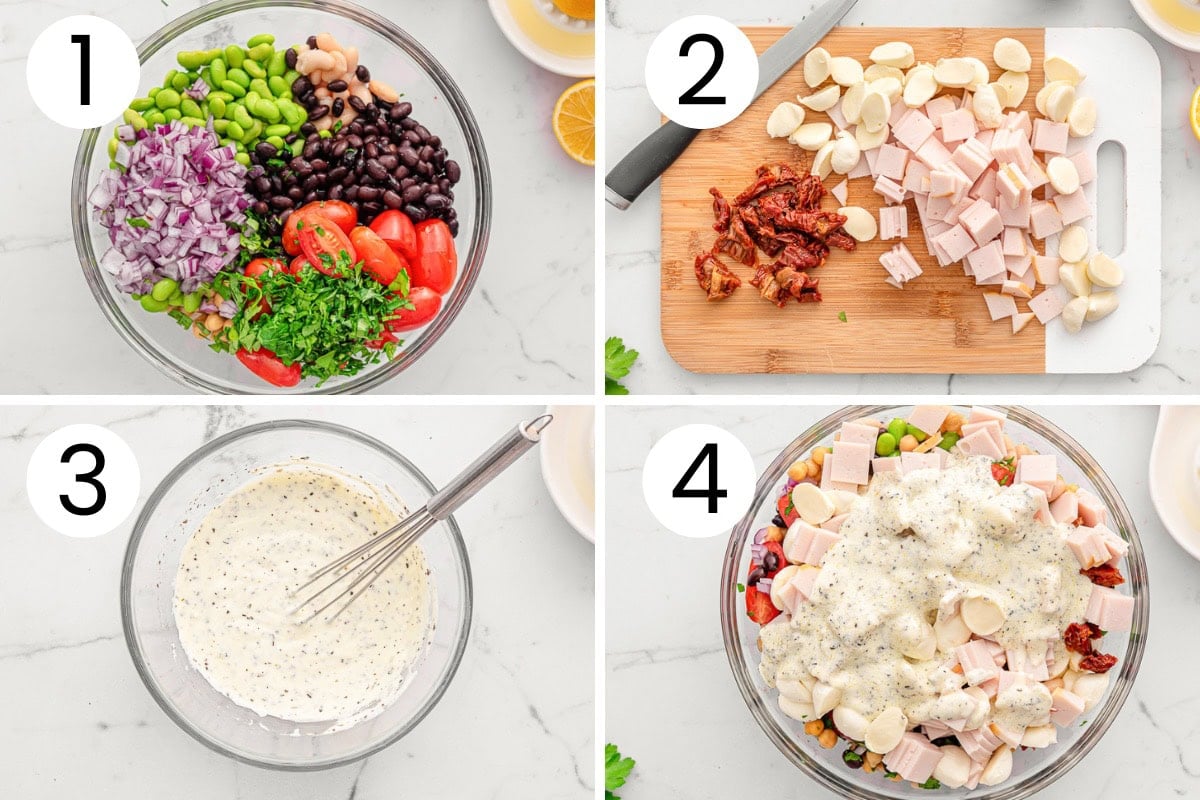Step by step process how to make dense bean salad.