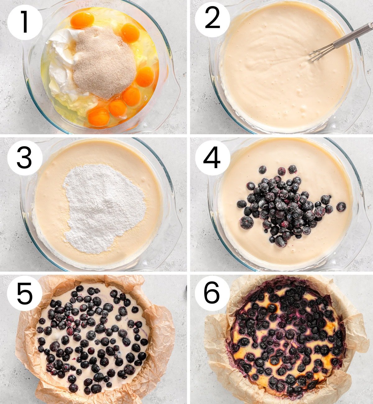 Step by step process how to make blueberry yogurt cake.