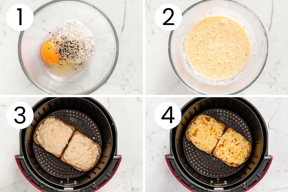 Step by step process how to make cottage cheese toast.