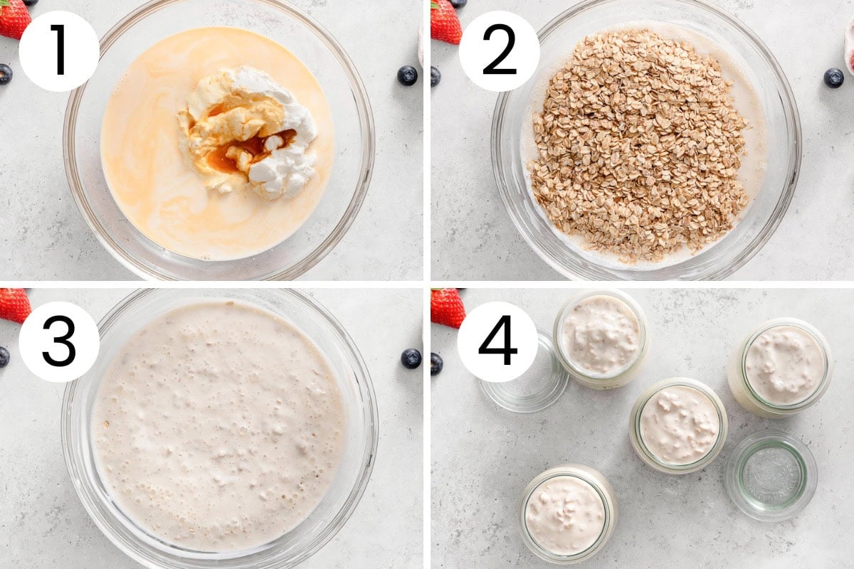 Step by step process how to make greek yogurt overnight oats.