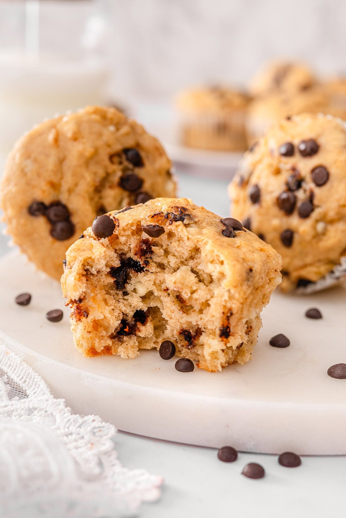 Cottage cheese banana muffin showing texture inside.