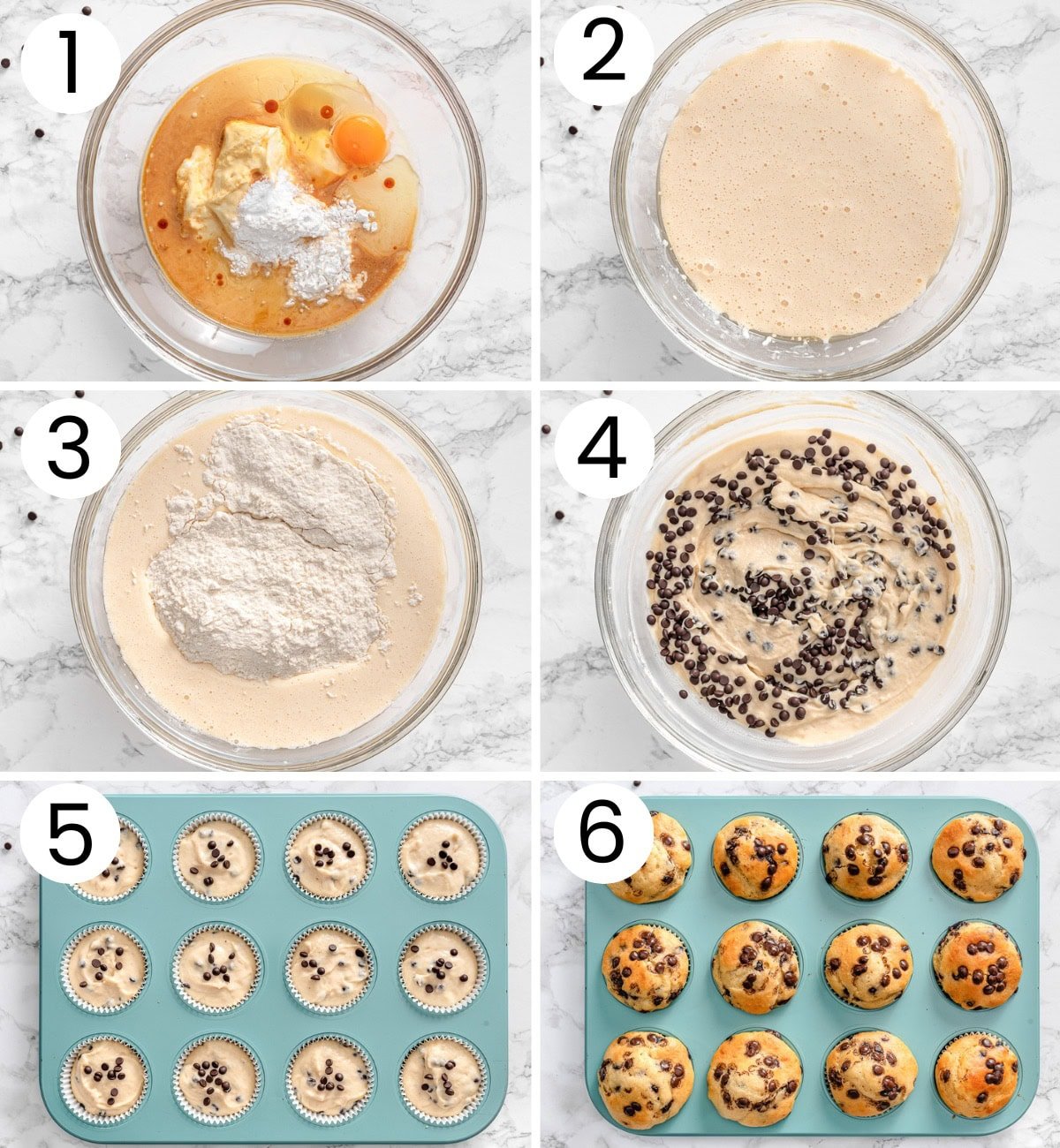 Step by step process how to make Greek yogurt muffins.