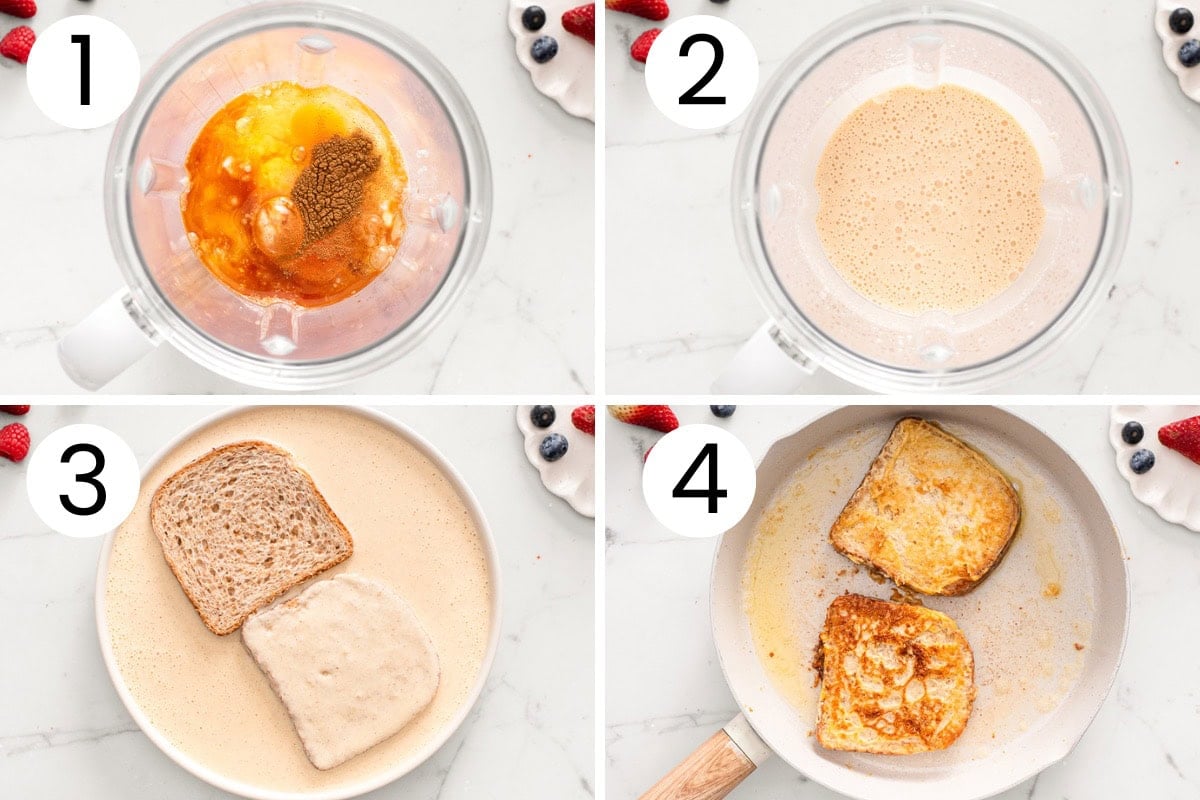 Step by step how to make high protein french toast.