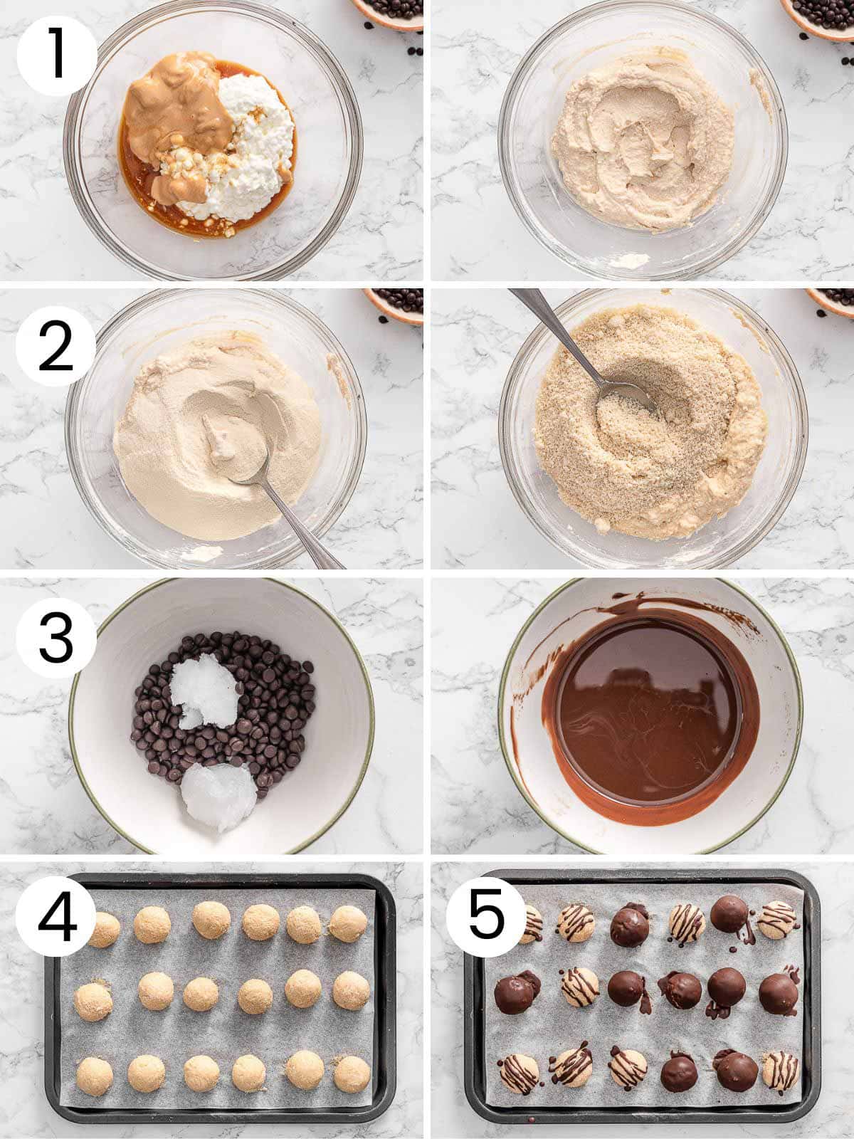 Step by step process how to make cottage cheese protein balls.