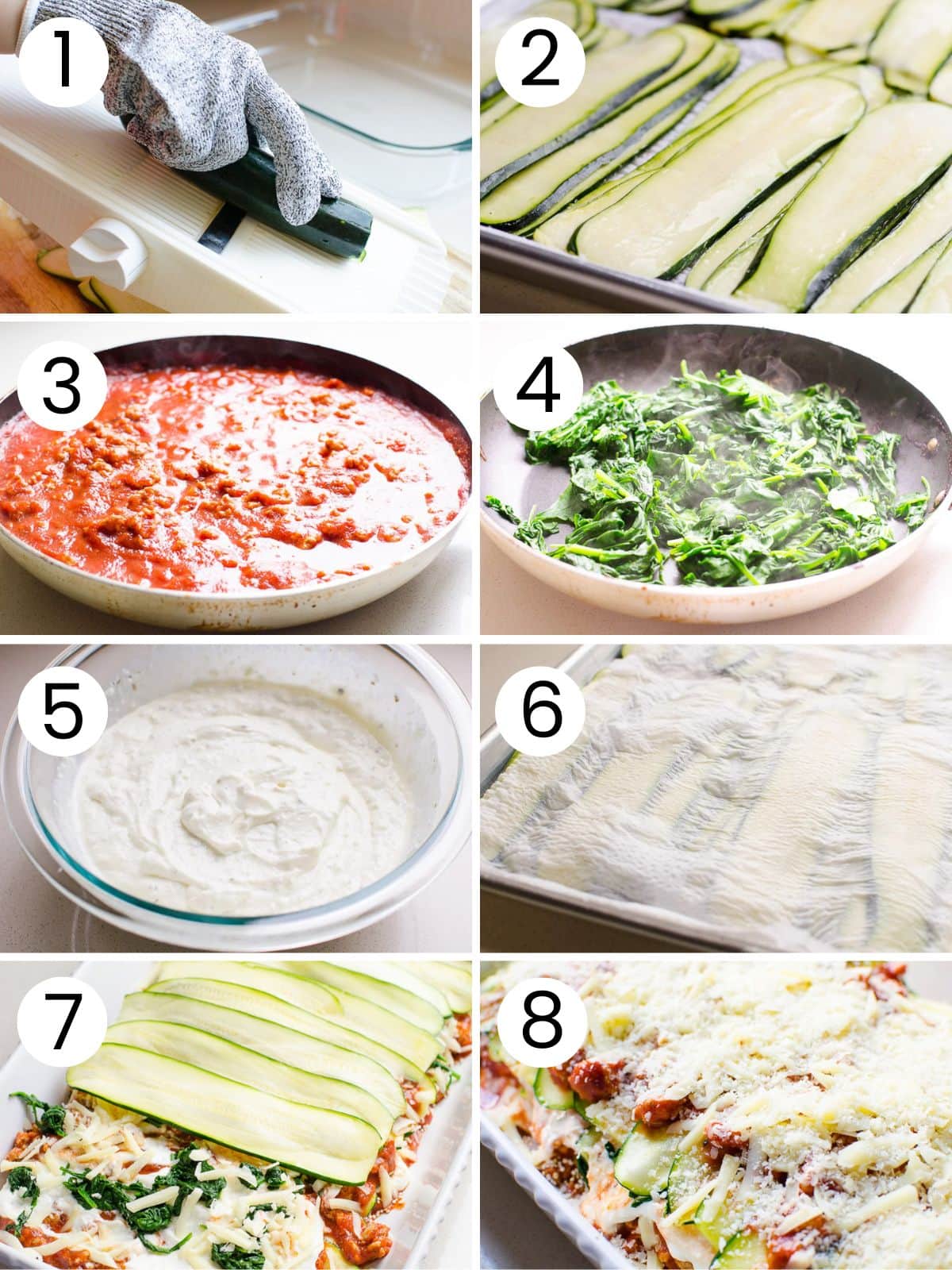 Step by step process how to make zucchini lasagna.